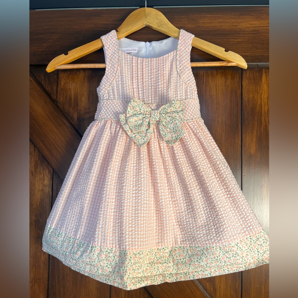 Bonnie Jean White and Pink Gingham & Floral Toddler 2T Dress